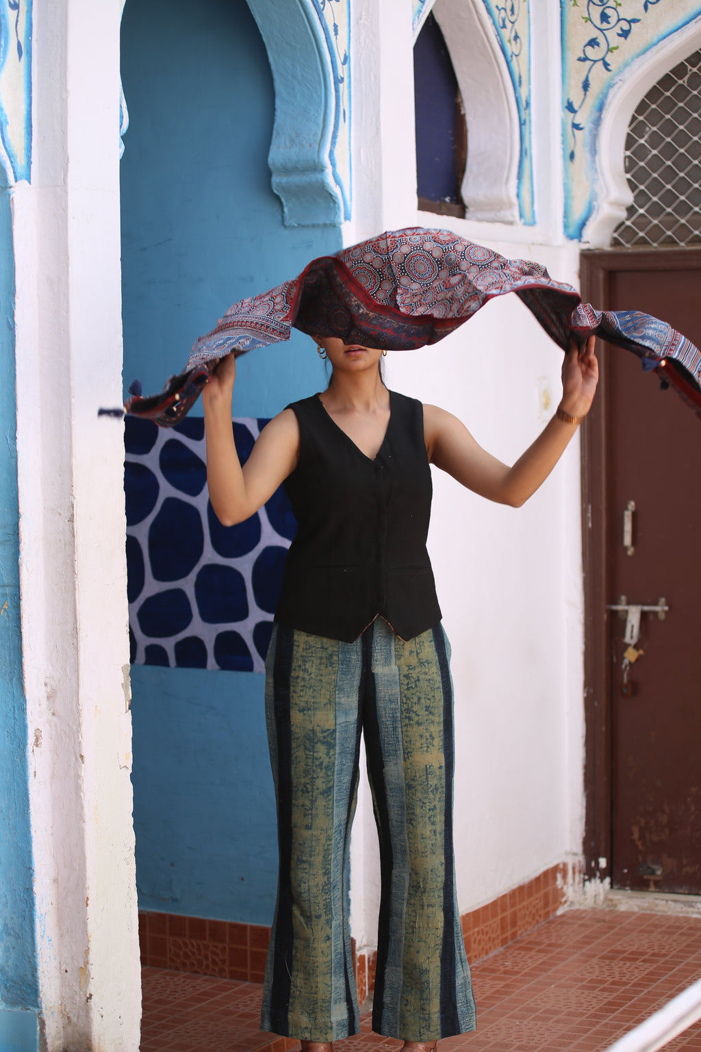 Ajrakh Modal Silk Handblock Printed Stole