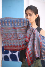 Ajrakh Modal Silk Handblock Printed Stole - Neela Ghar
