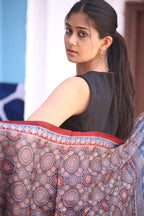 Ajrakh Modal Silk Handblock Printed Stole - Neela Ghar