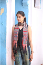 Ajrakh Modal Silk Handblock Printed Stole - Neela Ghar