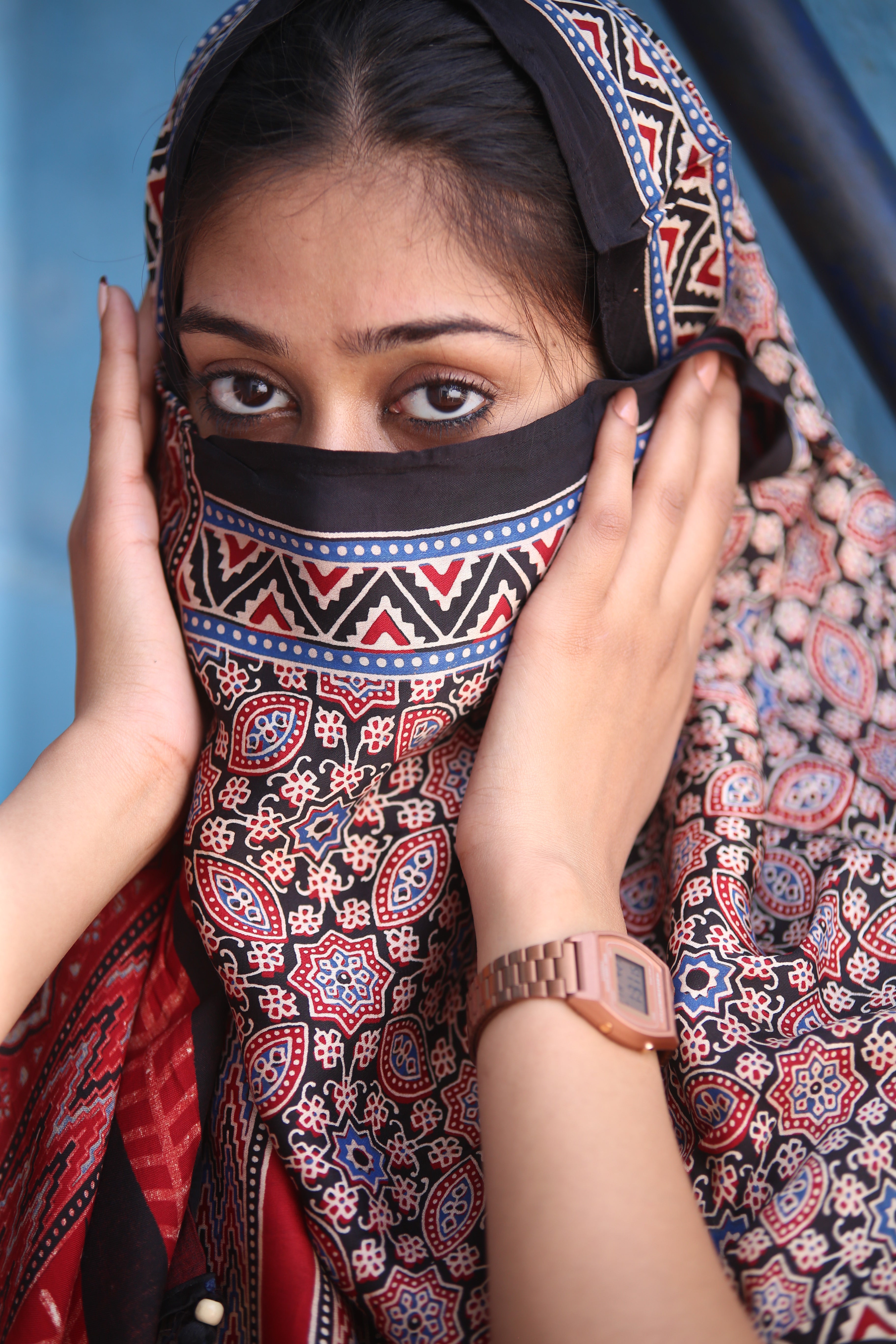 Ajrakh Modal Silk Handblock Printed Stole - Neela Ghar