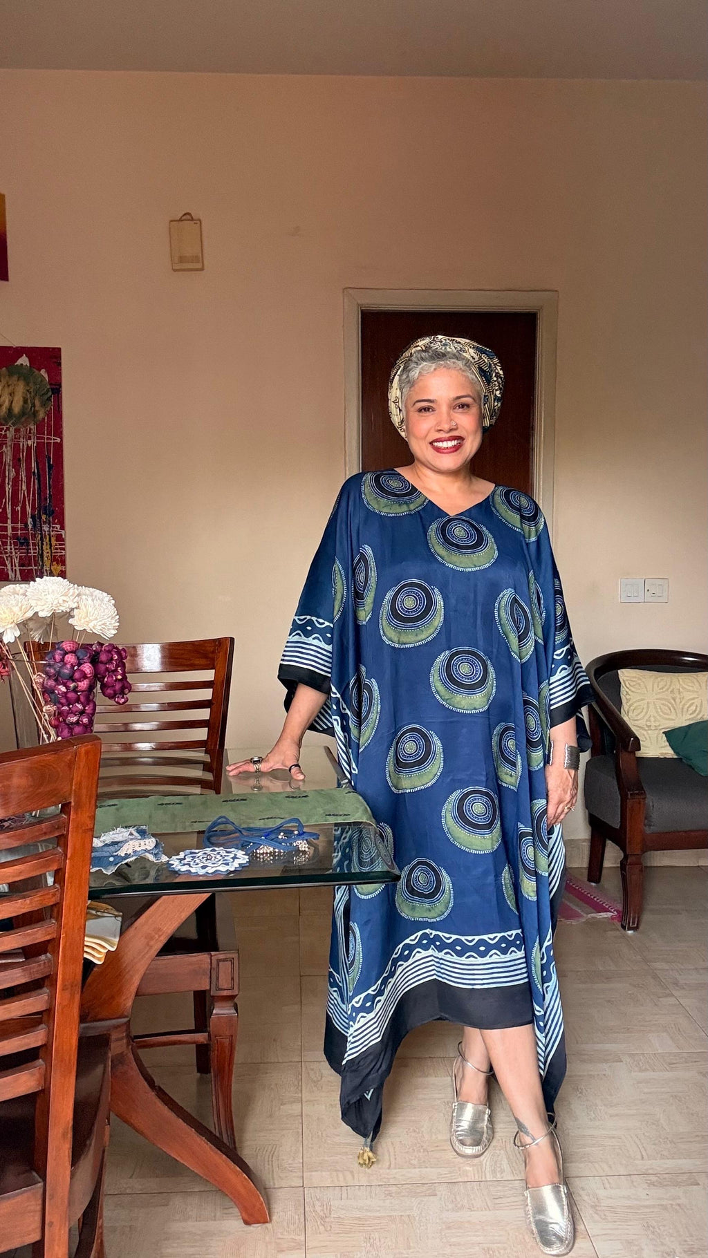 Indigo Evil Eye Ajrakh Handblock Kaftan