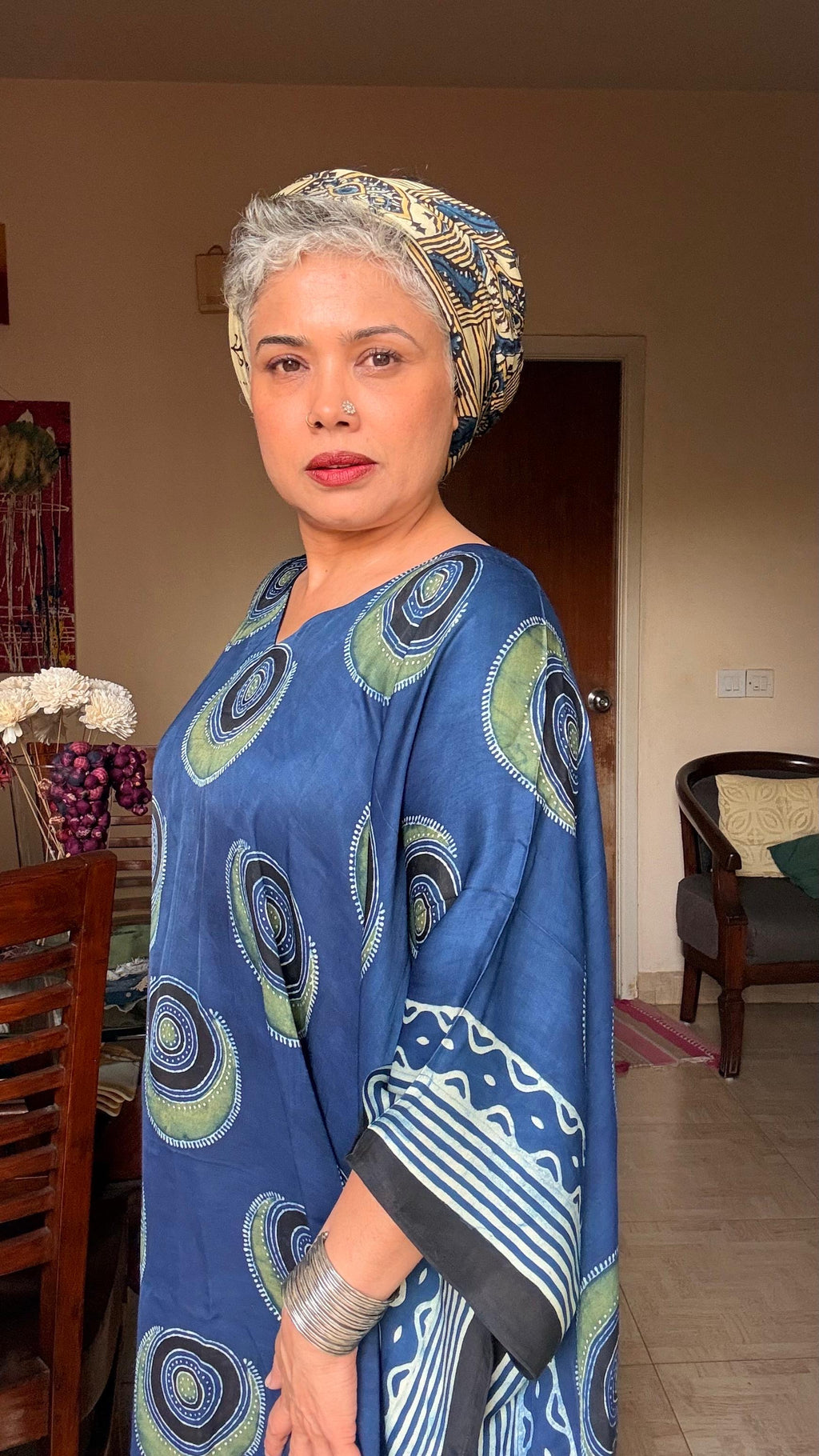 Indigo Evil Eye Ajrakh Handblock Kaftan
