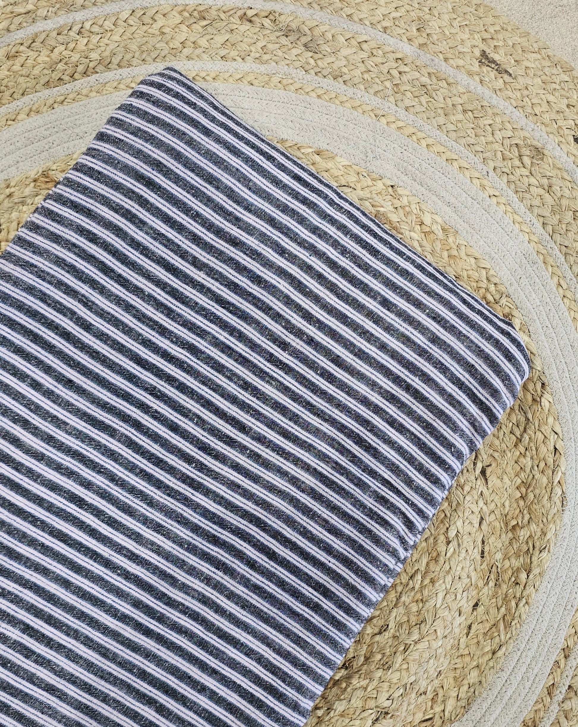 Indigo white stripes kala cotton textile fabric