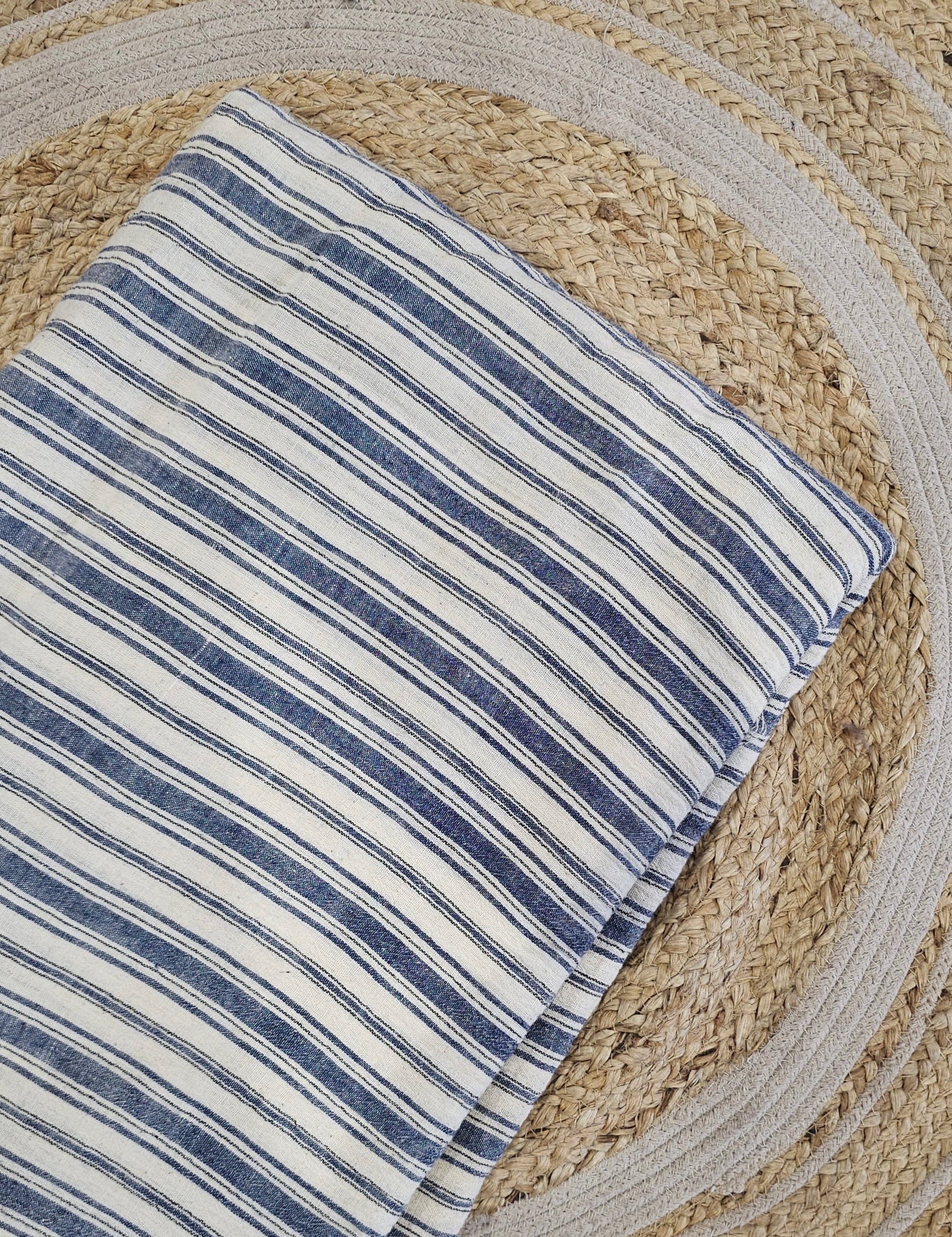 Indigo white stripes kala cotton textile fabric