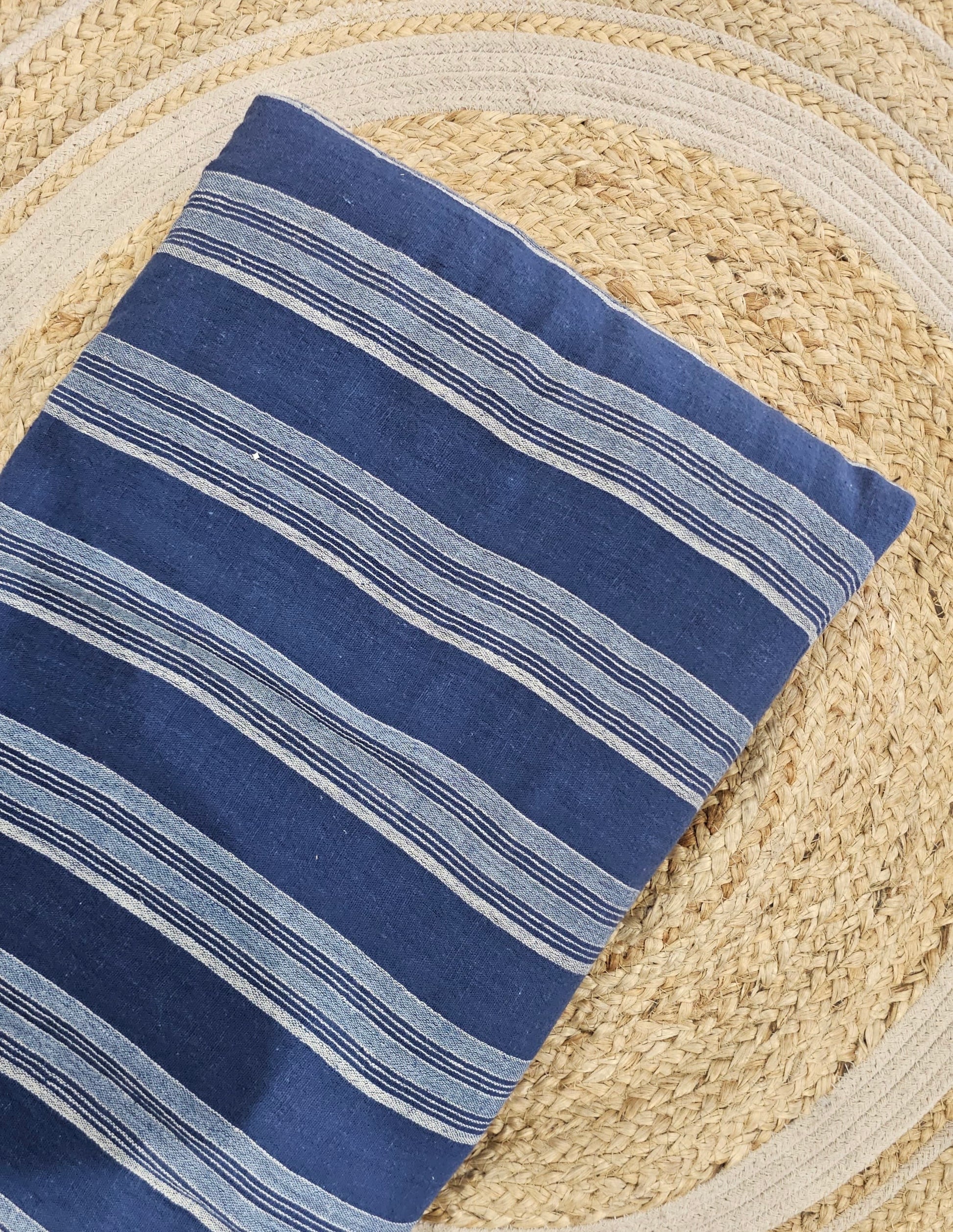 Blue White Stripes Handwoven Kala Cotton Fabric