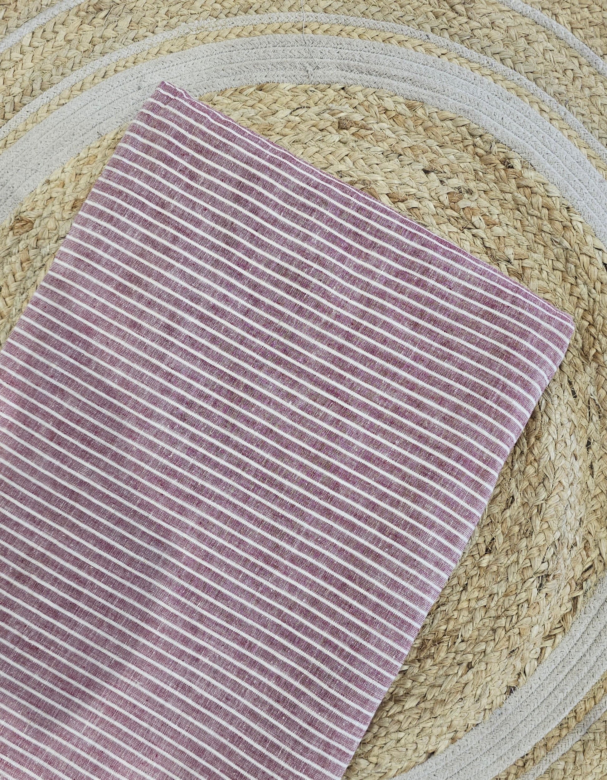 Rust Micro Stripes Handwoven Kala Cotton Fabric