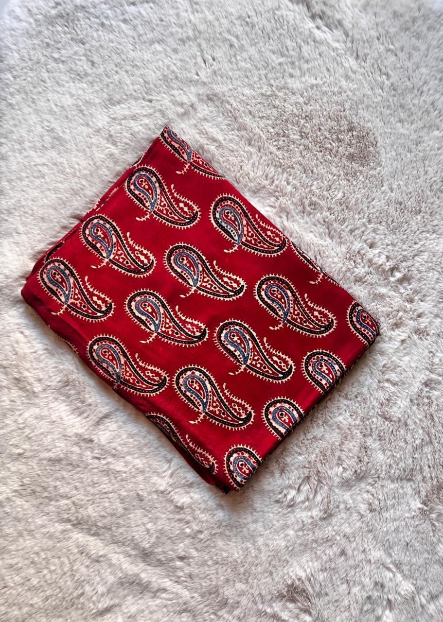 Red paisley Ajrakh Handblock Print Fabric