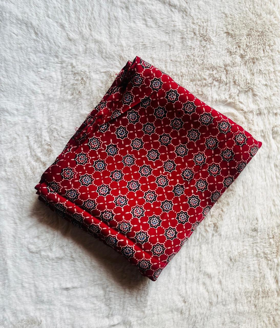 Red star Ajrakh Handblock Print Fabric