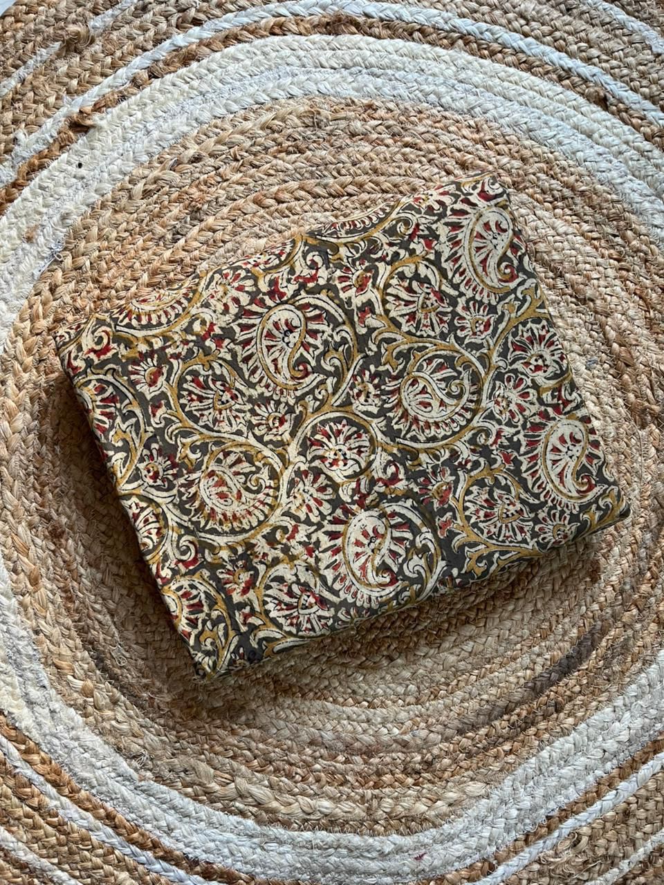 Olive Paisley Handblock Kalamkari Print Fabric - Neela Ghar