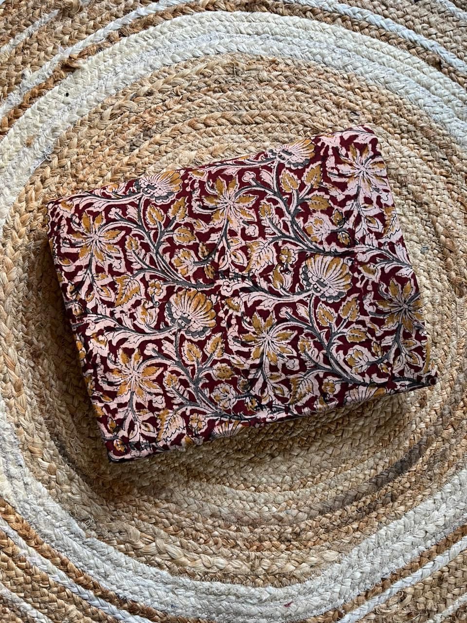 Maroon Daisy Handblock Kalamkari Print Fabric