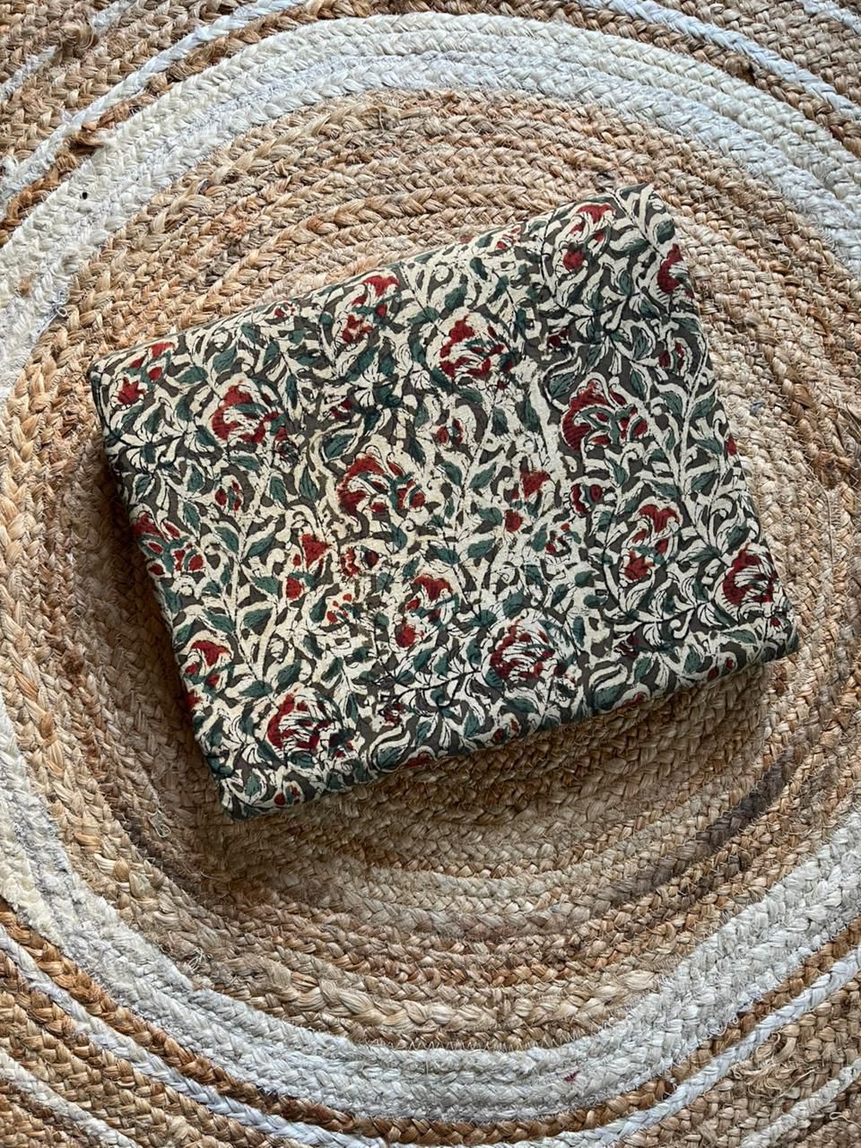 Olive floral vine Handblock Kalamkari Print Fabric