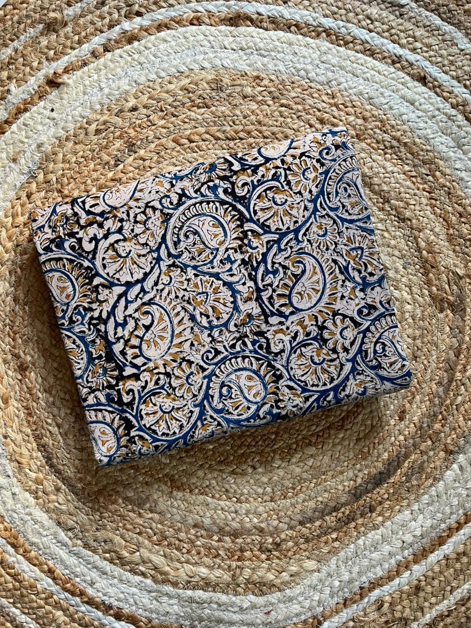 Indigo paisley Handblock Kalamkari Print Fabric