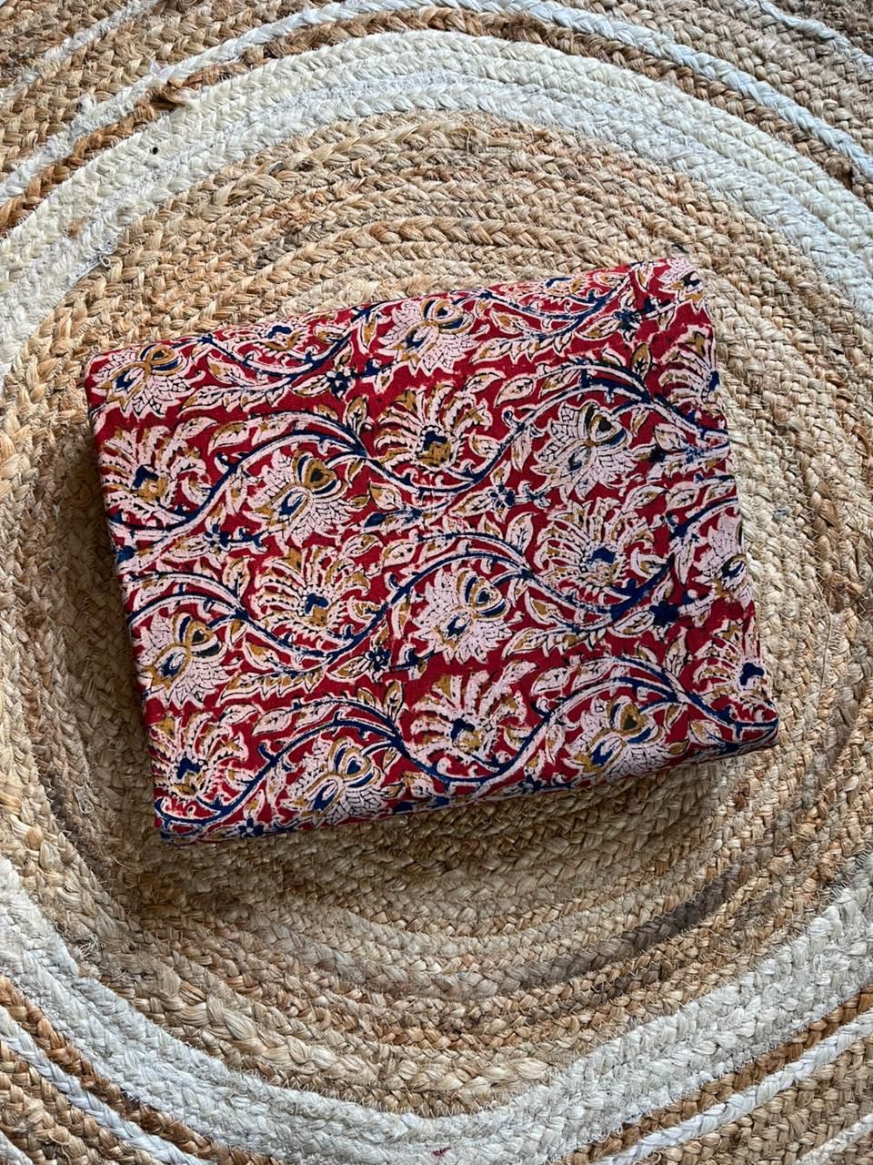 Red floral vine Handblock Kalamkari Print Fabric - Neela Ghar