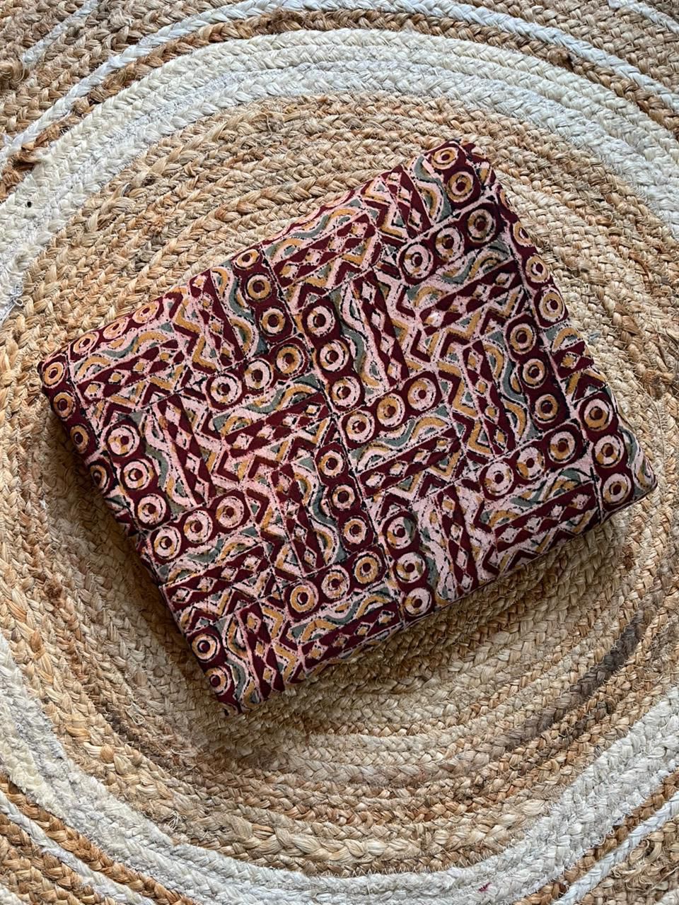 Maroon abstract Handblock Kalamkari Print Fabric