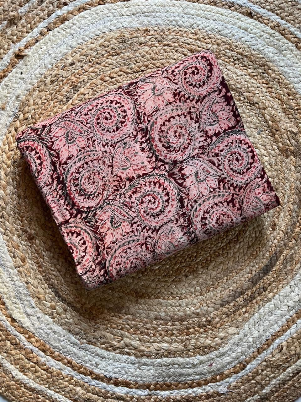 Maroon swirl Handblock Kalamkari Print Fabric - Neela Ghar