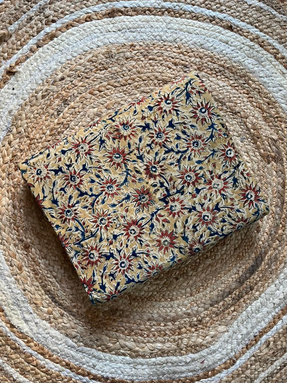 Yellow cherry blossom Handblock Kalamkari Print Fabric