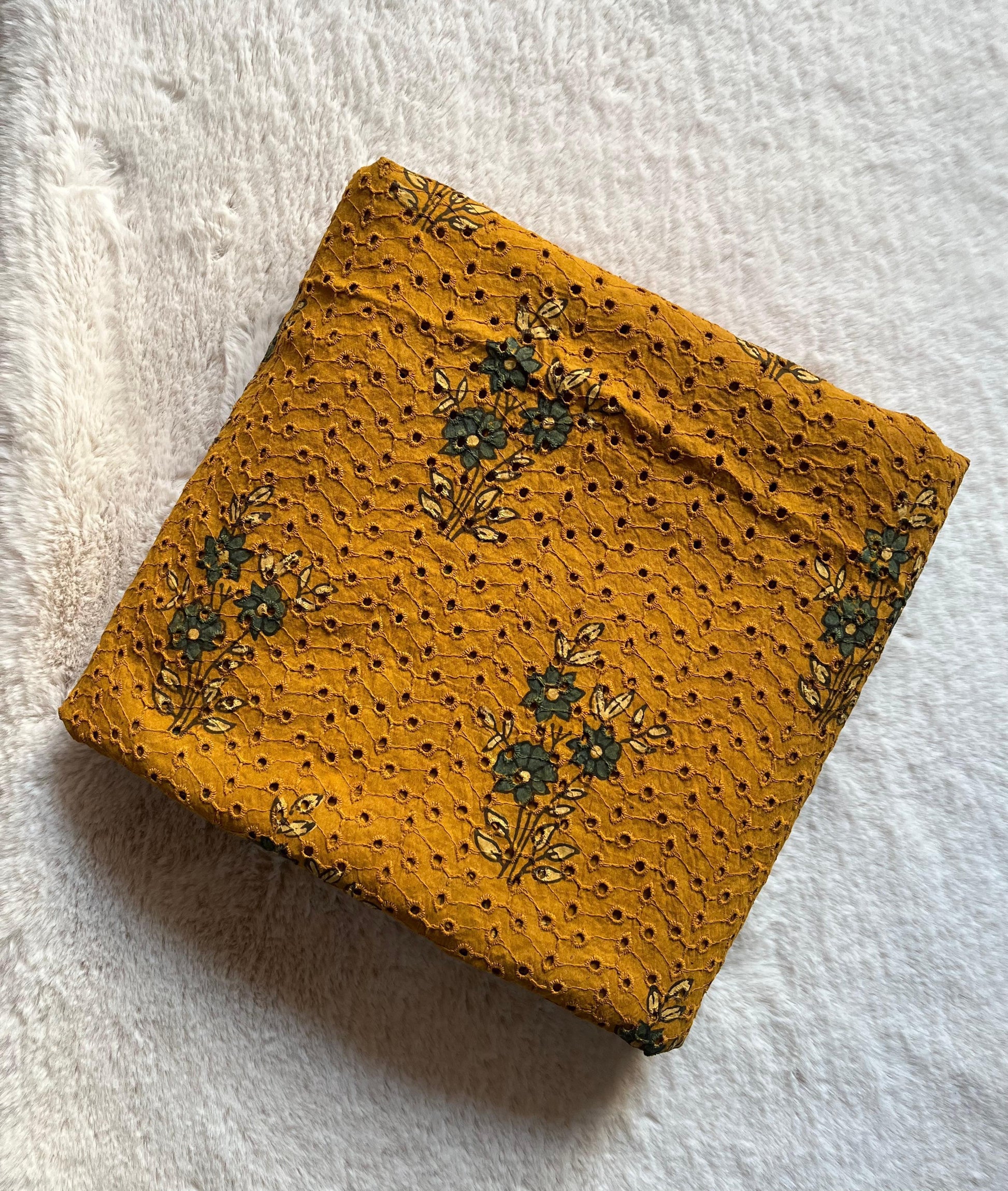 Mustard garden flower Cotton Hakoba Ajrakh Print