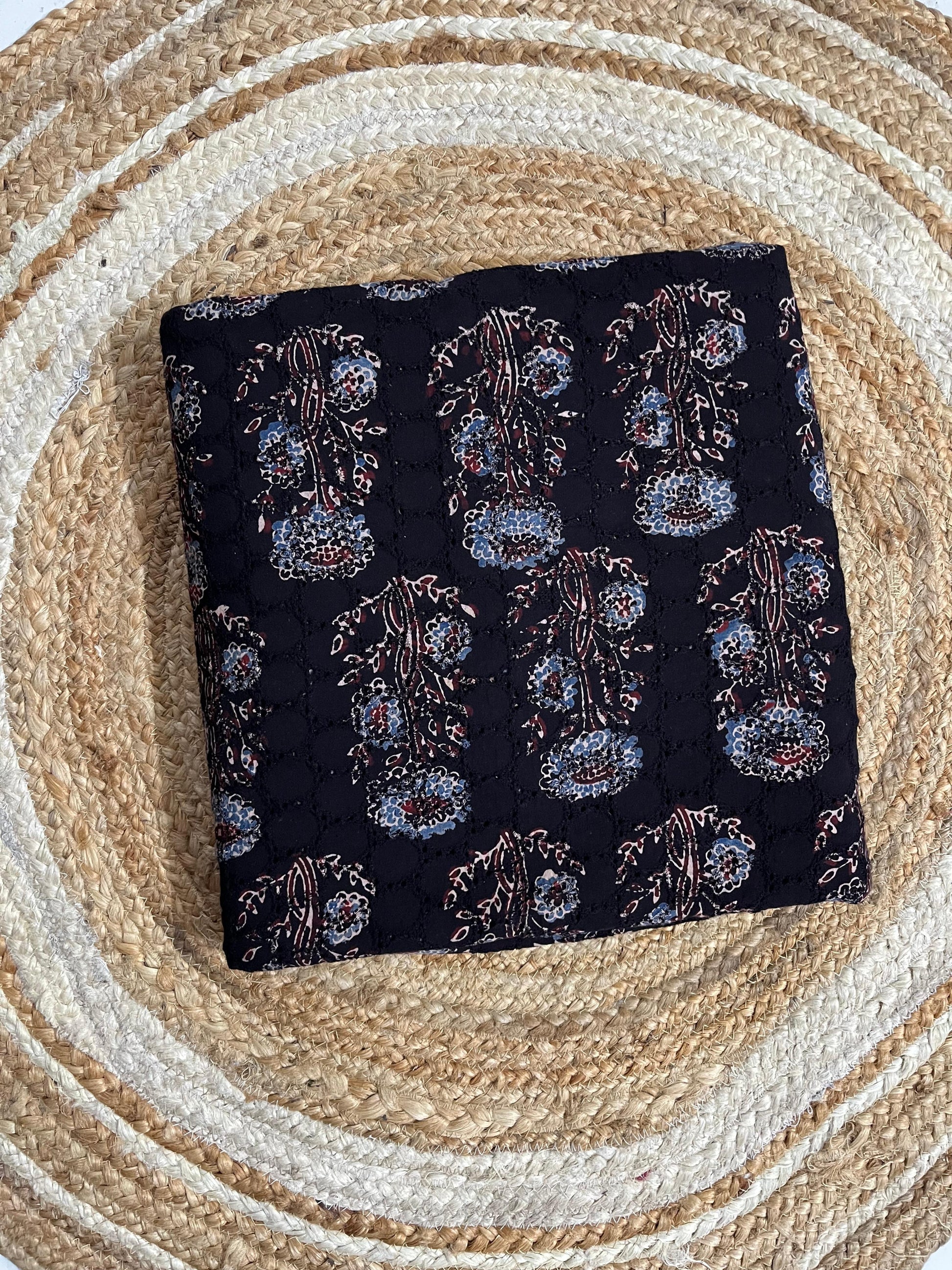 Black blossom flower Cotton Hakoba Ajrakh Print