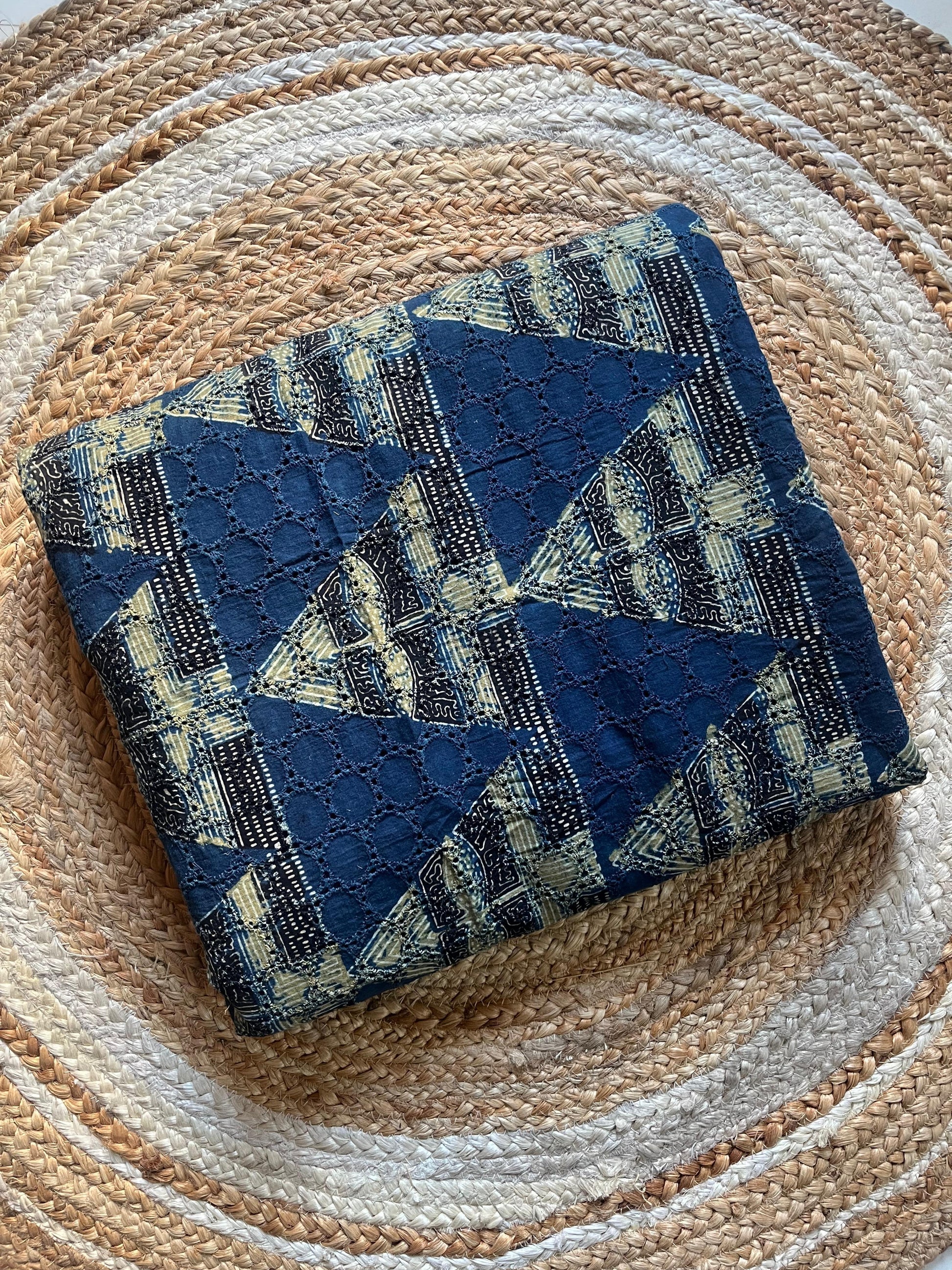 Indigo green pyramid Cotton Hakoba Ajrakh Print