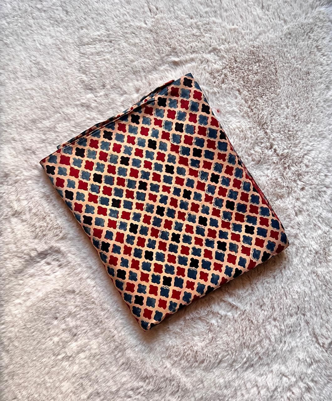 White Morocco Ajrakh Handblock Print Fabric