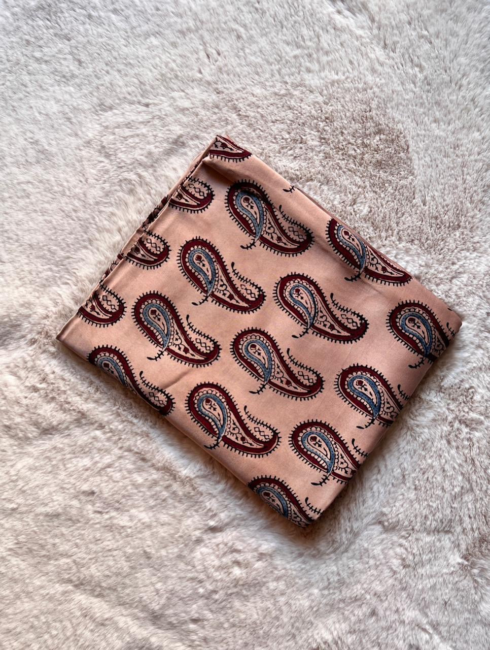 White Paisley Ajrakh Handblock Print Fabric