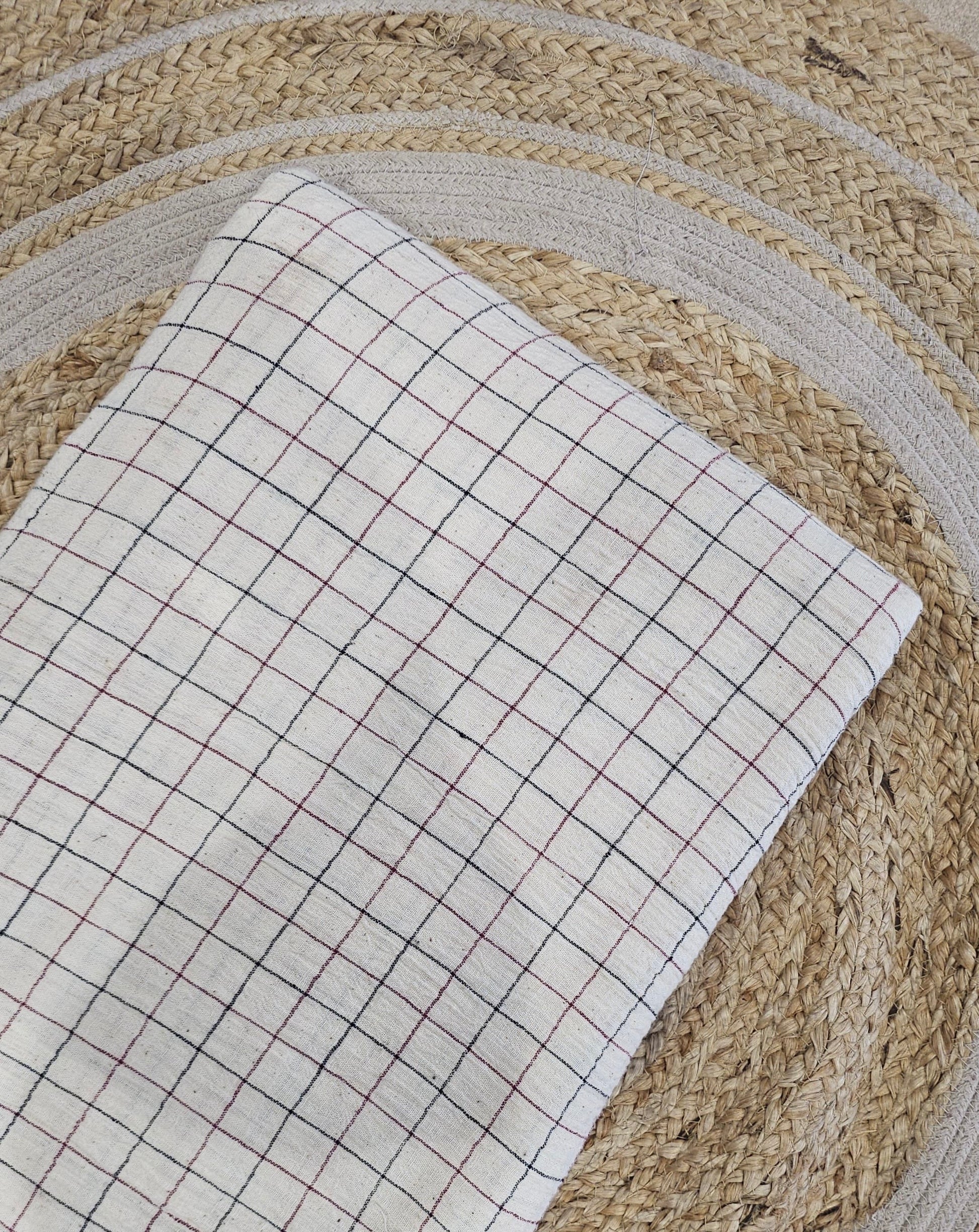 Square checks Handwoven Kala Cotton Fabric