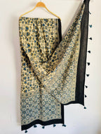 Ajrakh Hand Block Print Natural Dyed Cotton Dupatta With Tassels 102 - Neela Ghar