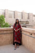 Mud Red ajrakh handblock kaftan - Neela Ghar