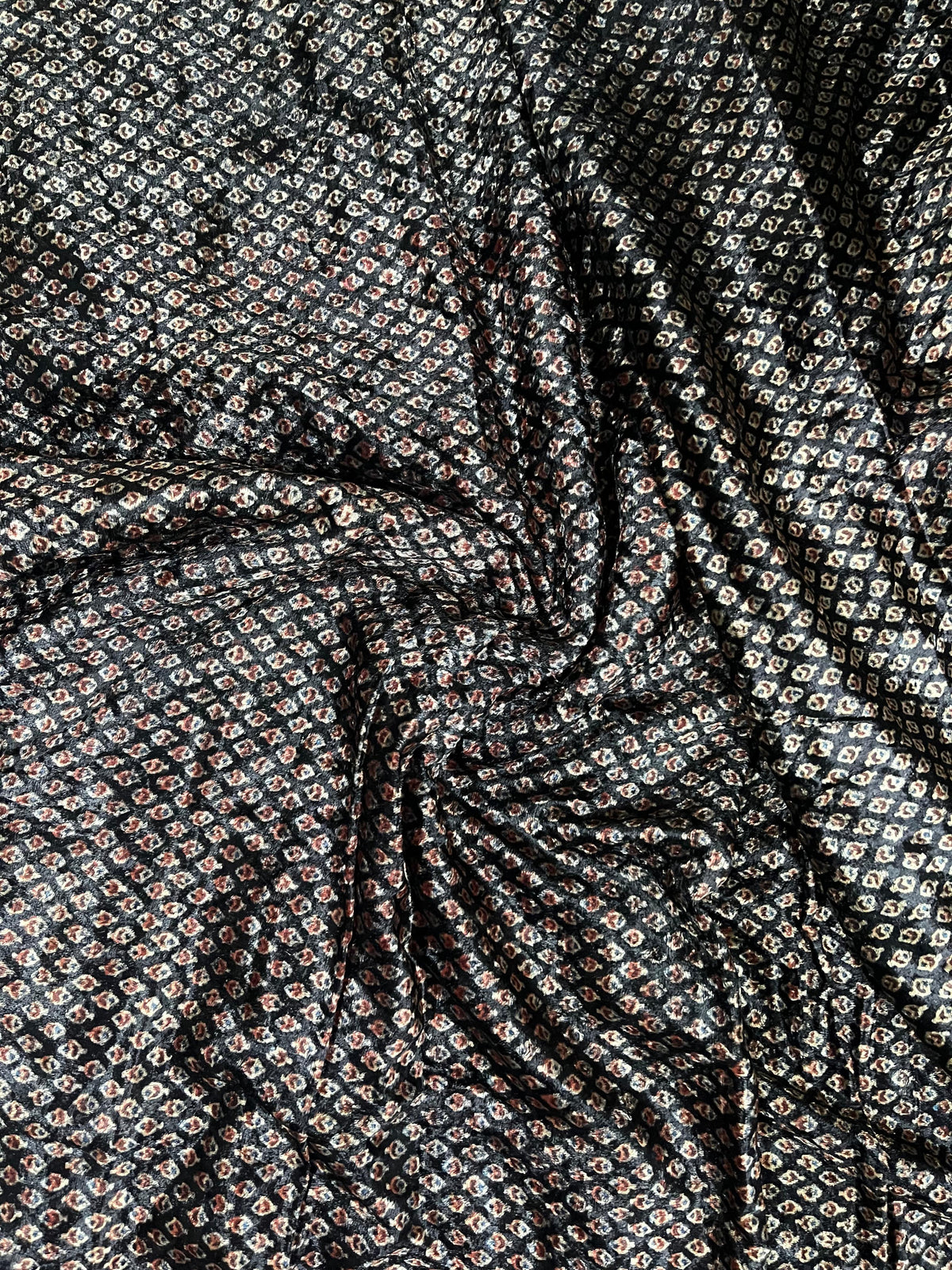 Black Bud Print Dyed Hand Block Ajrakh Velvet Fabric