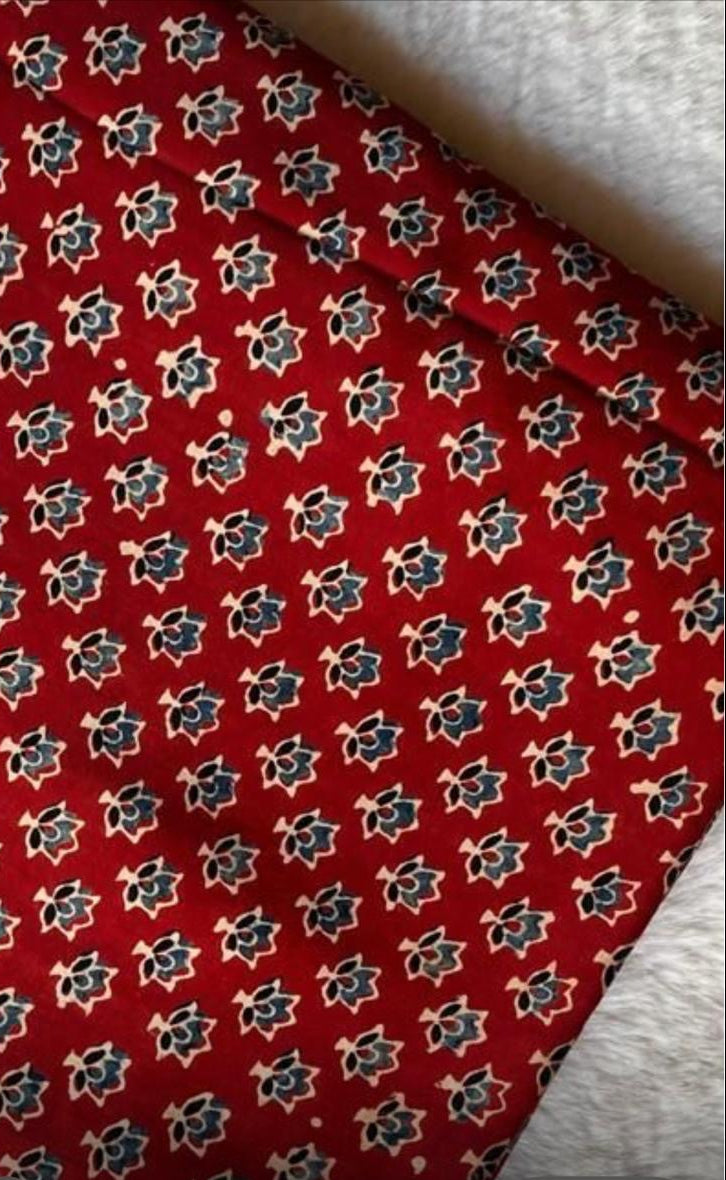 Rust Red Butti Ajrakh Handblock Print Modalsilk Fabric