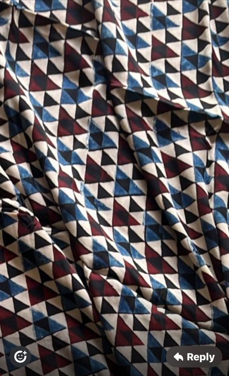 Pyramid Abstract Ajrakh Handblock Print Modalsilk Fabric