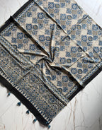Ajrakh Hand Block Print Natural Dyed Cotton Dupatta With Tassels 105 - Neela Ghar