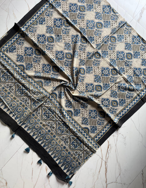 Ajrakh Hand Block Print Natural Dyed Cotton Dupatta With Tassels 105 - Neela Ghar