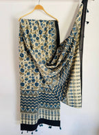 Ajrakh Hand Block Print Natural Dyed Cotton Dupatta With Tassels 108 - Neela Ghar