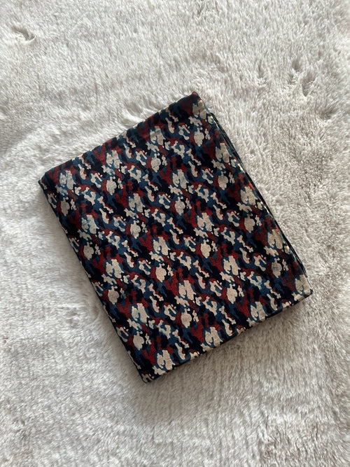 Black Camouflage Block Print Natural Dyed Cotton Ajrakh Fabric - Neela Ghar