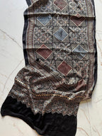 Black Diamond Ajrakh Hand Block Printed Natural Dyed Modal Silk Stole - Neela Ghar