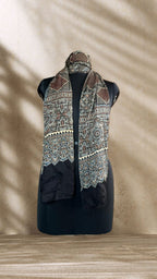 Black Diamond Ajrakh Hand Block Printed Natural Dyed Modal Silk Stole - Neela Ghar