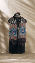 Black Evileye Ajrakh Hand Block Printed Natural Dyed Modal Silk Stole - Neela Ghar