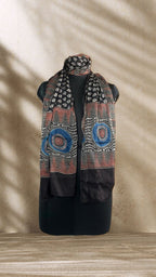 Black Evileye Ajrakh Hand Block Printed Natural Dyed Modal Silk Stole - Neela Ghar