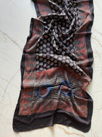 Black Evileye Ajrakh Hand Block Printed Natural Dyed Modal Silk Stole - Neela Ghar