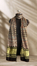 Black Hand Block Print Natural Dyed Modal Silk Ajrakh Stole with Lagdi Patta - Neela Ghar