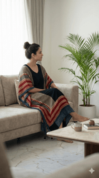 Black Panel Hand Block Print Ajarakh Kaftan Dress, Modal Silk, Indigo Blue Maxi for Women, Free Size - Neela Ghar