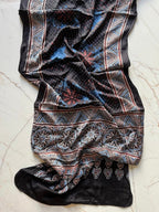 Black Star Ajrakh Hand Block Printed Natural Dyed Modal Silk Stole - Neela Ghar