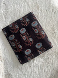 Black Sunflower Block Print Natural Dyed Cotton Ajrakh Fabric - Neela Ghar