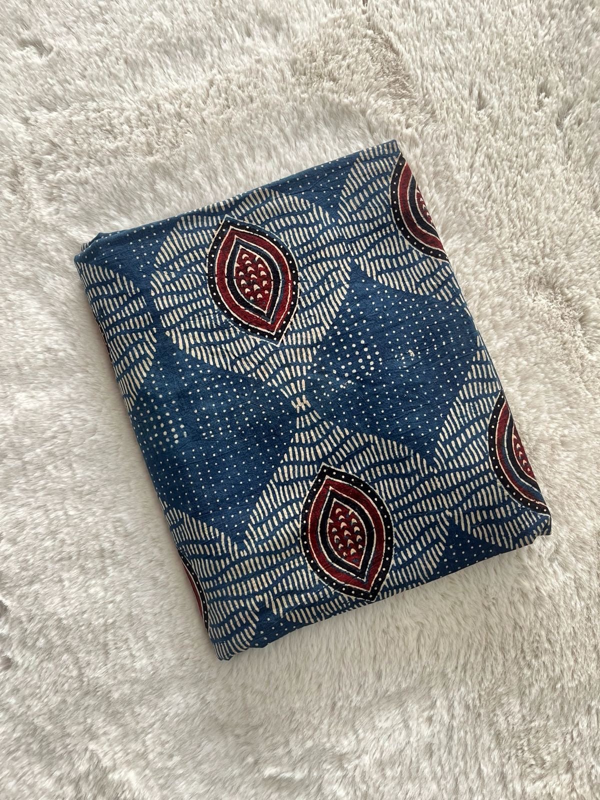 Blue Amoeba Hand Block Print Natural Dyed Cotton Ajrakh Fabric - Neela Ghar