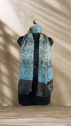 Blue Canopy Hand Block Printed Natural Dyed Modal Silk Stole - Neela Ghar