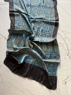 Blue Classic Hand Block Printed Natural Dyed Modal Silk Stole - Neela Ghar