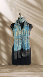 Blue Classic Hand Block Printed Natural Dyed Modal Silk Stole - Neela Ghar