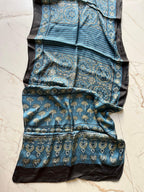 Blue Lotus Ajrakh Hand Block Printed Natural Dyed Modal Silk Stole - Neela Ghar